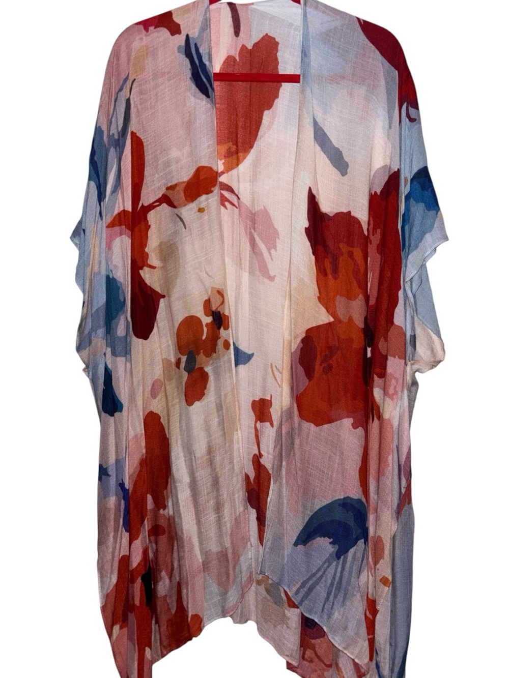 Floral Watercolor Kimono Cover-Up in Rust & Blue, NWT - Picture 2 of 10